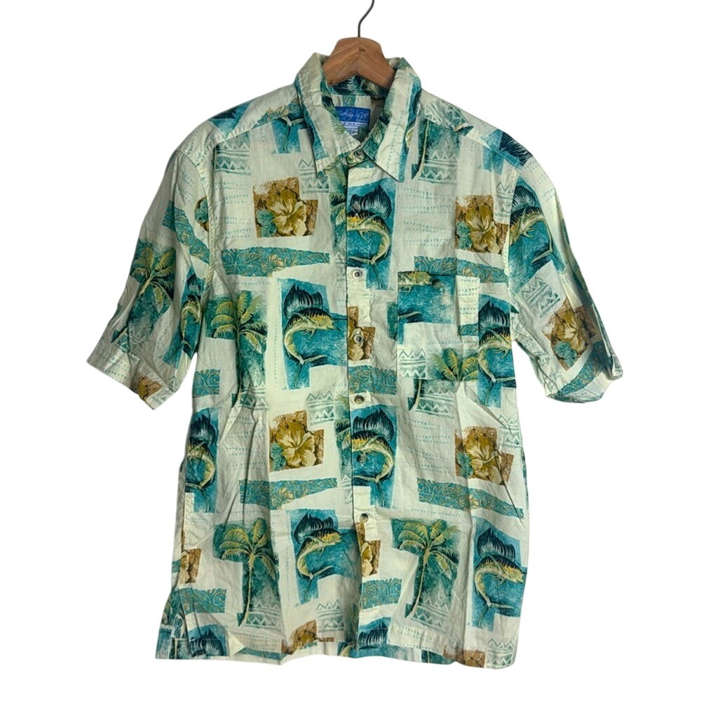 Fishing Life Men's Marlin Palm Lightweight Summer Fishing Shirt Size Medium